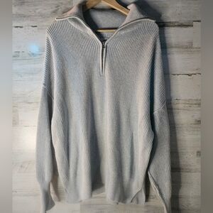AERIE Gray Oversized Quarter Zip Knit Sweater Grandpa Swester Womens Small